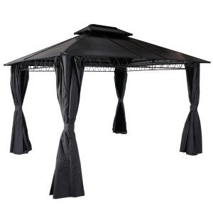 Graue MCW Hardtop Pergola M81 (3,6x3m) mit Dach und Seitenteilen.