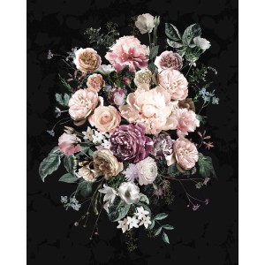 Komar Fototapete Vlies Charming (200x250 cm) mit Blumenbouquet auf dunklem Grund.