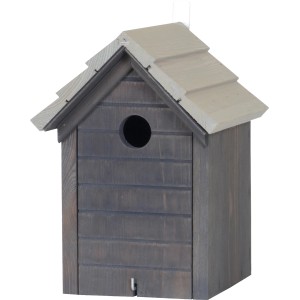 Nistkasten mit Dach, anthrazit und hellgrau, aus FSC®-zertifiziertem Holz für Wildvögel.