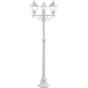 Weiße 3-flammige Außenstandleuchte Nissie von Brilliant, ein Kandelaber für den Garten.