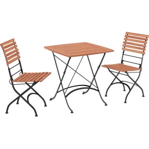 3-teilige Balkon-Sitzgruppe Montgomery aus geöltem Akazienholz mit Klapptisch und Stühlen.