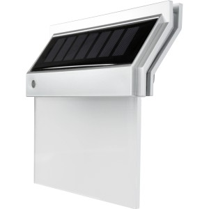 REV Ritter LED Solar Hausnummerleuchte Quattroline aus Kunststoff in Silber-Schwarz mit Solarpanel.