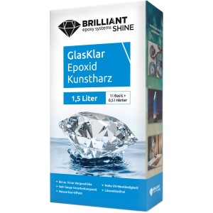 Brilliant Shine Epoxidharz 1,5l: Spezialspachtel für kristallklare Gießharz-Anwendungen und River-Table Projekte.