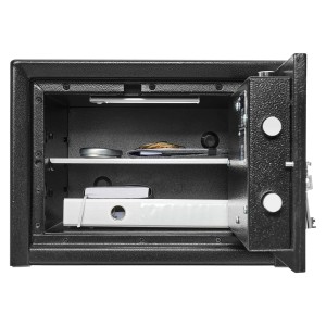 Offener, schwarzer Burg-Wächter Tresor Profi-Safe PRS 520 K mit Fachboden und Inhalt.