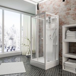Schulte Komplettduschkabine Juist mit Schiebetür, 80x80x190 cm, weiß. Platzsparende Duschlösung für kleine Bäder.