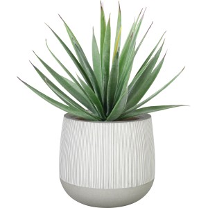 Weißes, rundes Ficonstone Pflanzgefäß (Ø 39 cm) mit grüner Pflanze, geeignet für Innen und Außen.