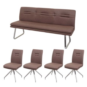 MCW Essgruppe H70, braun: Sitzbank und 4 Stühle mit Edelstahlgestell.