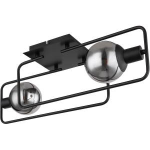 Moderne Globo Deckenleuchte Blama, 2-flammig, schwarz matt mit rauchfarbenen Glasschirmen.