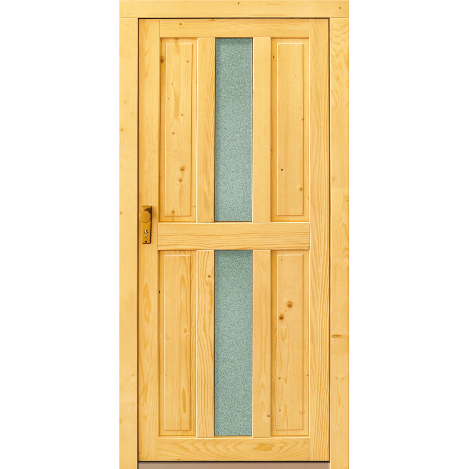 Holz-Nebeneingangstür Rügen, Fichte Natur, mit Glaseinsatz und Links-Anschlag.