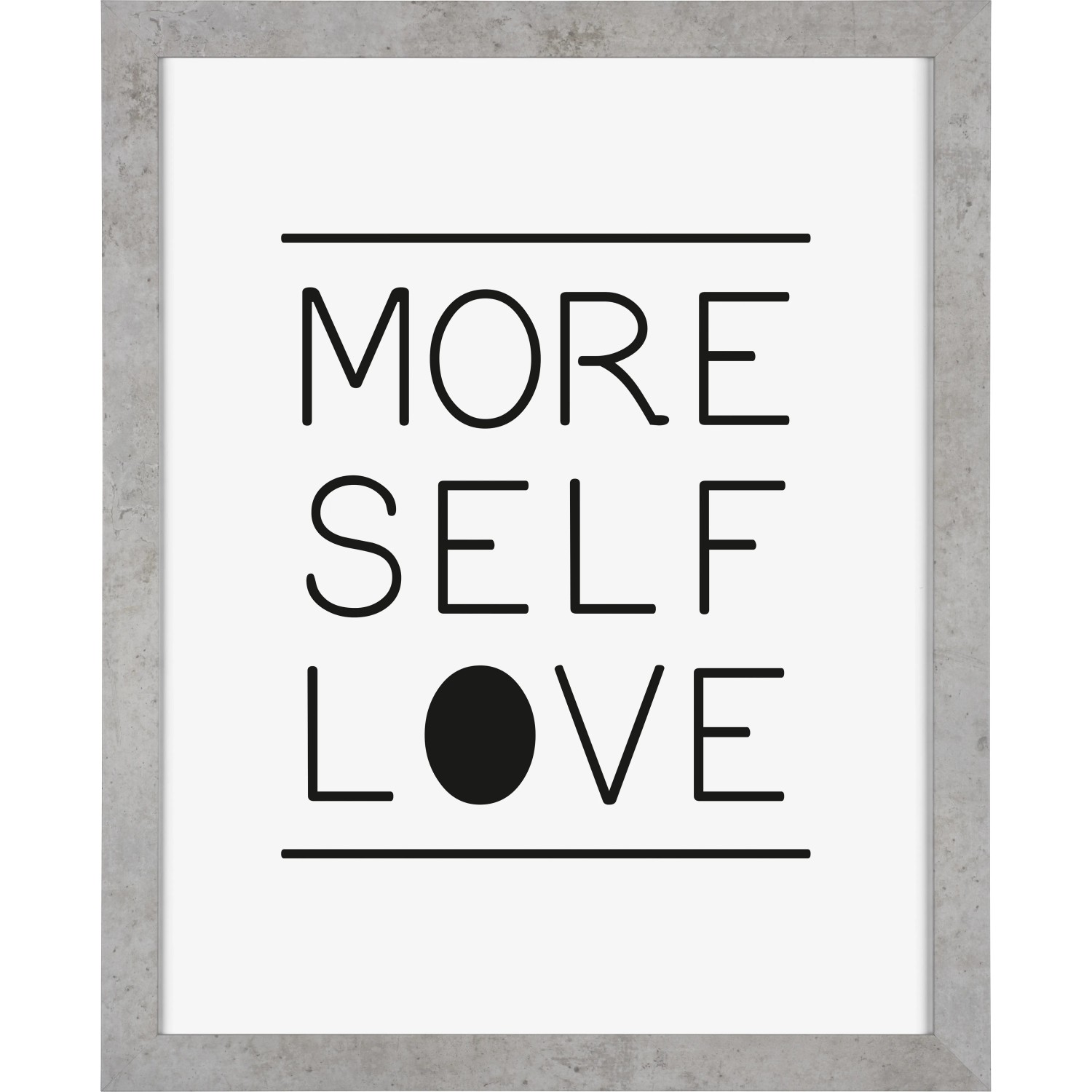 MDF-Bilderrahmen Yellowstone, Beton Hellgrau, 40x50 cm, mit Schriftzug 'More Self Love'.