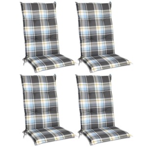4er Set Beautissu Hochlehner Auflagen Sunny BK, blau kariert, 120x50x6cm. Gartenstuhl-Auflagen für bequemen Sitzkomfort.