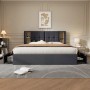 okwish Polsterbett 160x200cm mit USB C Schubladen Schlafzimmer Grau Leinen ohne Matratze_4