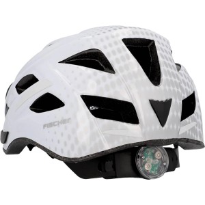 Weißer Fischer Fahrradhelm Urban Lano Gr. L/XL mit Punktmuster und Rücklicht.