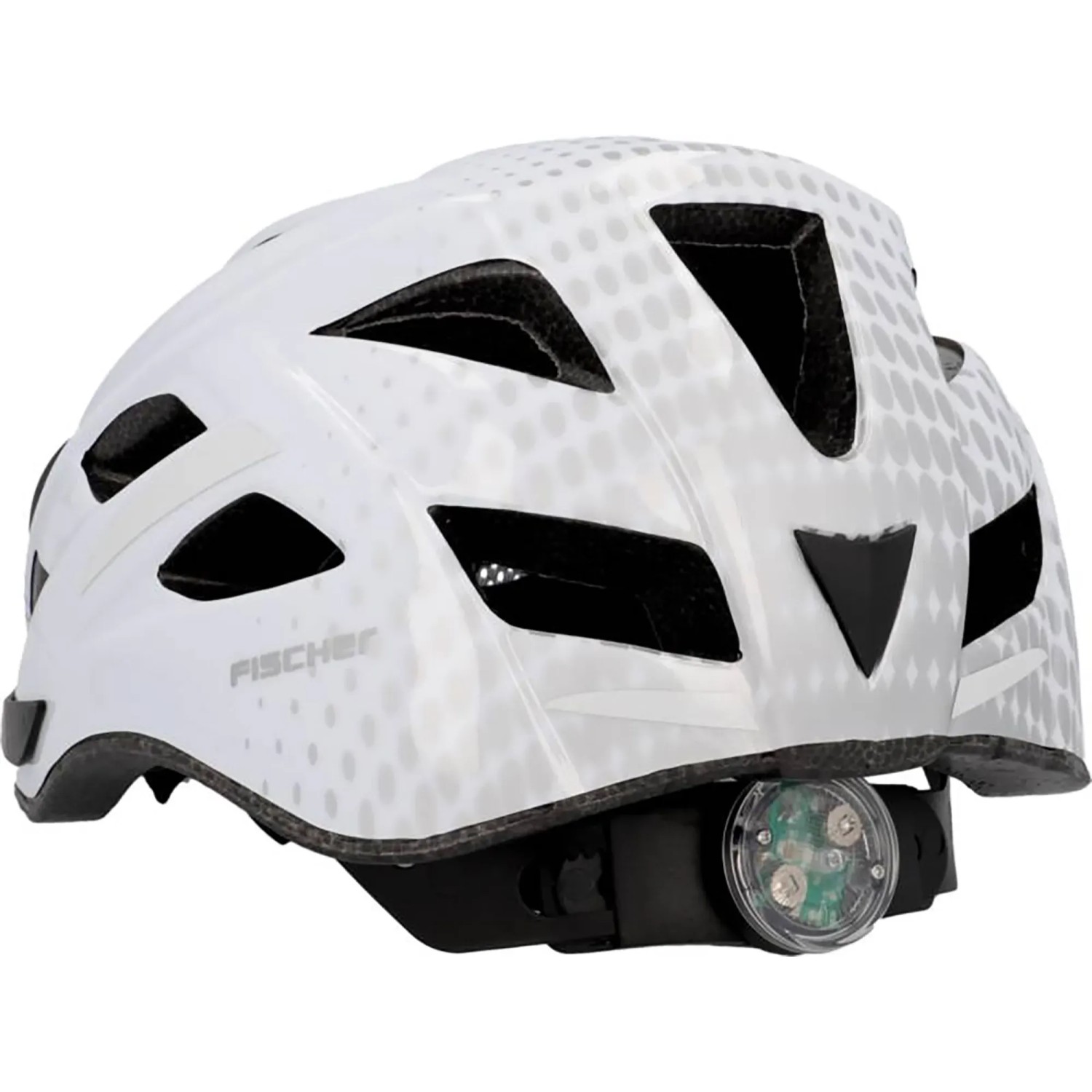 Weißer Fischer Fahrradhelm Urban Lano Gr. L/XL mit Punktmuster und Rücklicht.