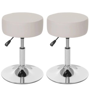 2er-Set Hocker, creme-farbenes Kunstleder, höhenverstellbar, mit verchromtem Gestell.