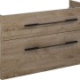 Maximus Waschbeckenunterschrank MADRID Eiche 100 cm mit zwei Schubladen und schwarzen Griffen.
