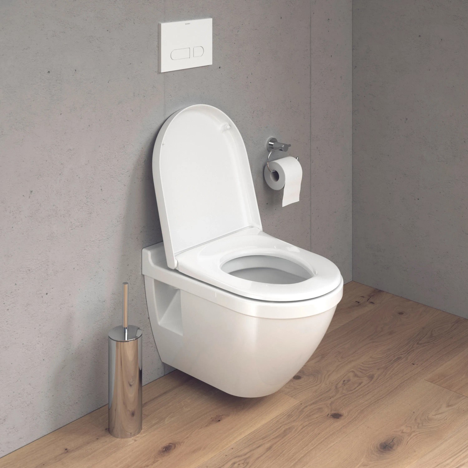 Weißes Duravit Wand WC Set Starck 3 mit offenem WC-Sitz und Absenkautomatik.