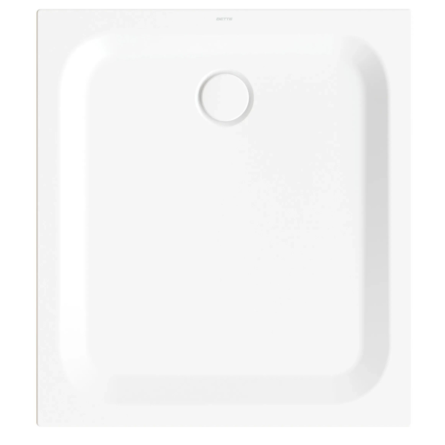 Rechteckige, schneeweiße Bette Duschwanne Steel, 100x90 cm, mit mittigem Ablauf.