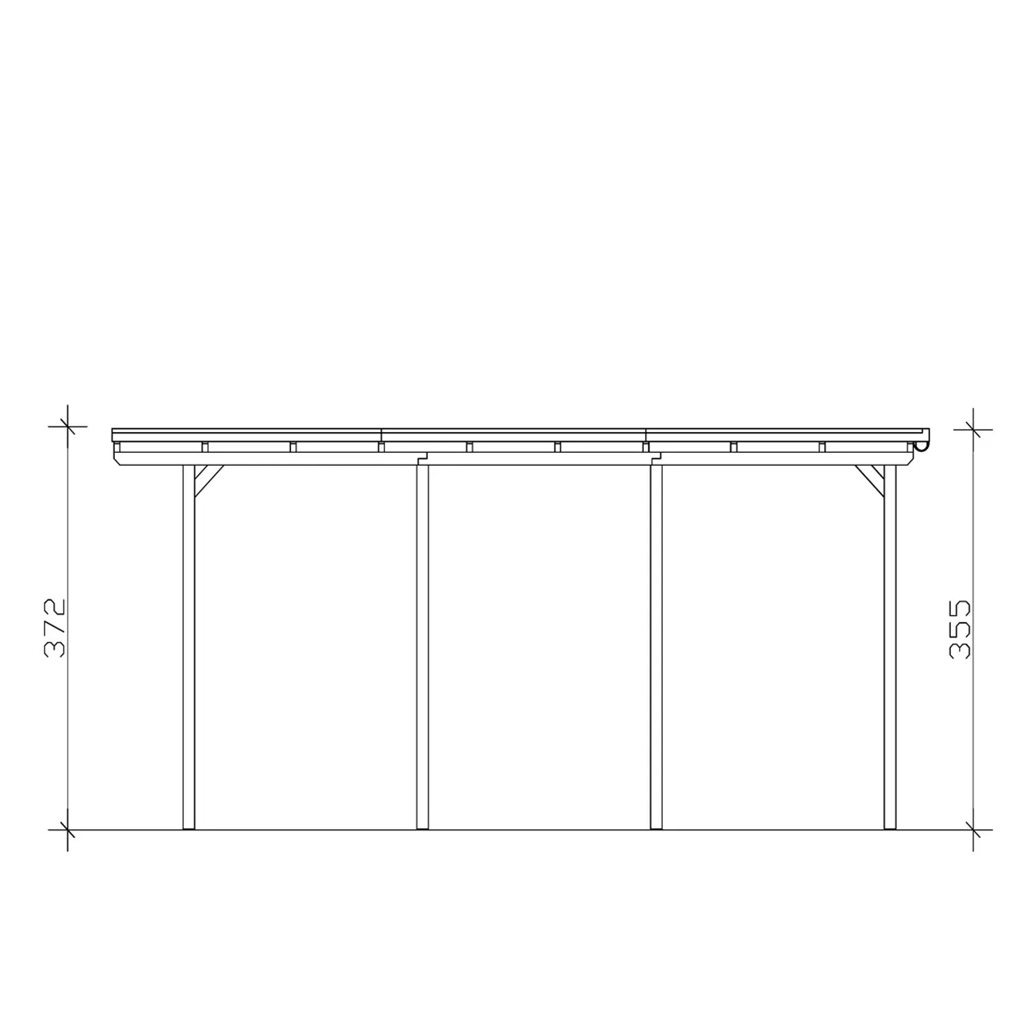 Technische Zeichnung: Skan Holz Einzelcarport Emsland, 404x846cm, mit Maßangaben.