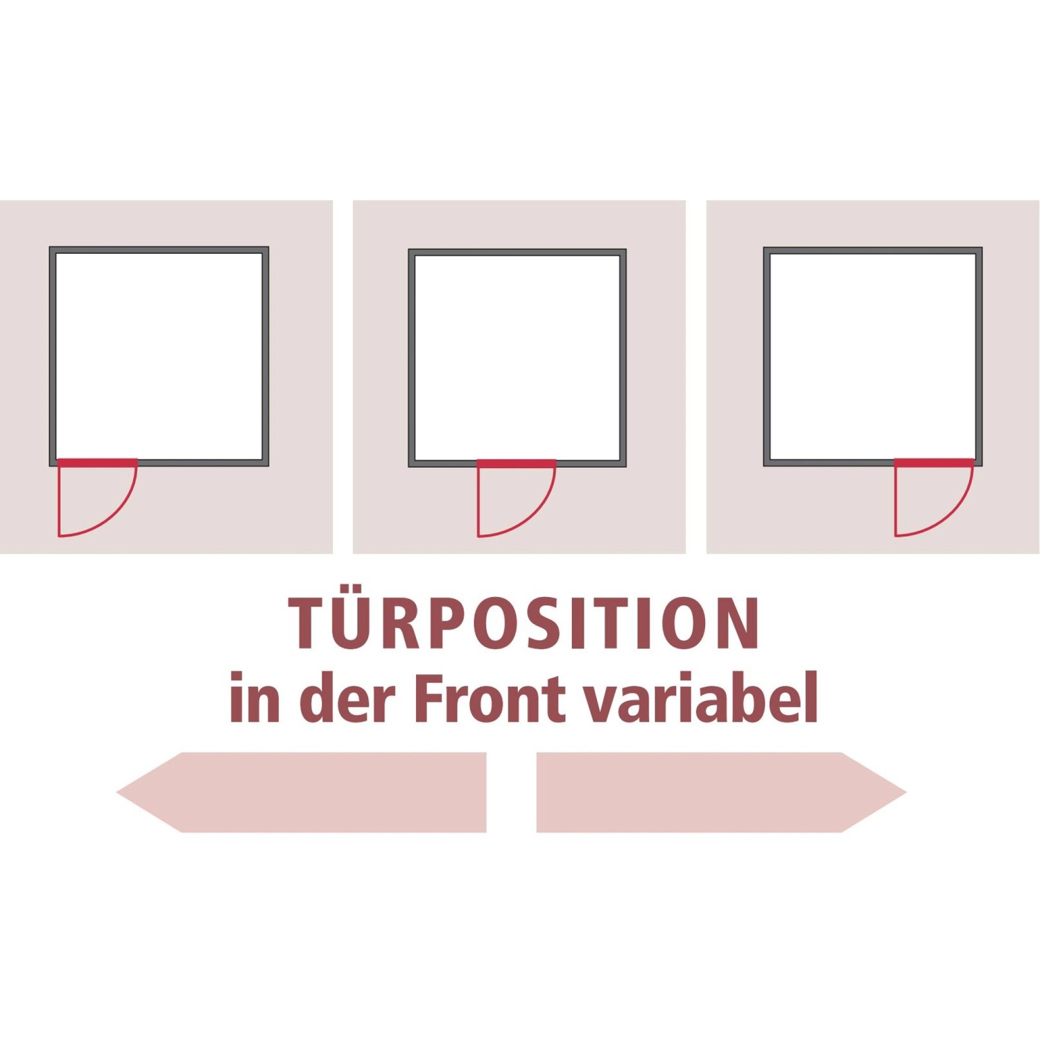 Karibu Sauna Dilja: Schematische Darstellung der variablen Türposition in der Front.