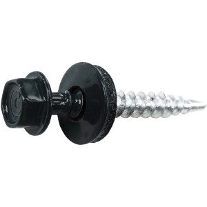 Anthrazitfarbene Schraube (Ø 4,8 mm x 35 mm) für Dachbleche, selbstschneidend mit Dichtung.