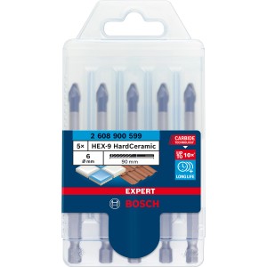 Bosch Expert Hard Keramikbohrer Set, 5-teilig, 6 mm. Fliesenbohrer für präzise Löcher in harten Fliesen.