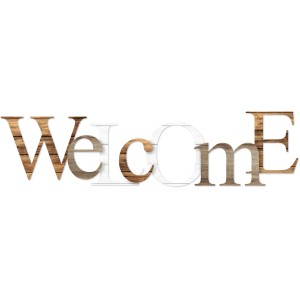 Wandtattoo Welcome II, 30x118 cm, Schriftzug in Holz- und Weißoptik für einladende Wandgestaltung.