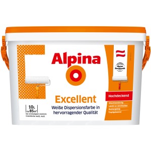 Eimer Alpina Excellent Weiß matt, 10L, weiße Wandfarbe für Innen, hohe Deckkraft.