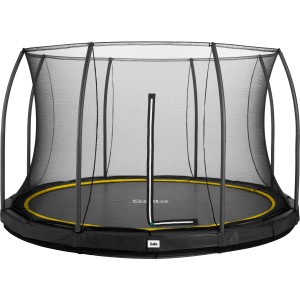 Schwarzes Salta Comfort Edition Bodentrampolin ø 396 cm mit Sicherheitsnetz.