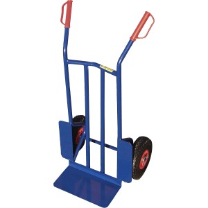 Blaue Sackkarre Profi mit Luftbereifung und rotem Griff für Lasten bis 200 kg.