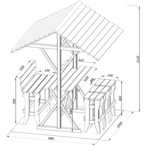 Palmako Gartenmöbel-Set Leo, Bierzeltgarnitur aus braunem, kesseldruckimprägniertem Holz mit Dach, Bank und Hockern.