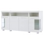 okwish Sideboard mit LED Hochglanz Glasfächer Wohnzimmer 140x40x70 cm Weiß