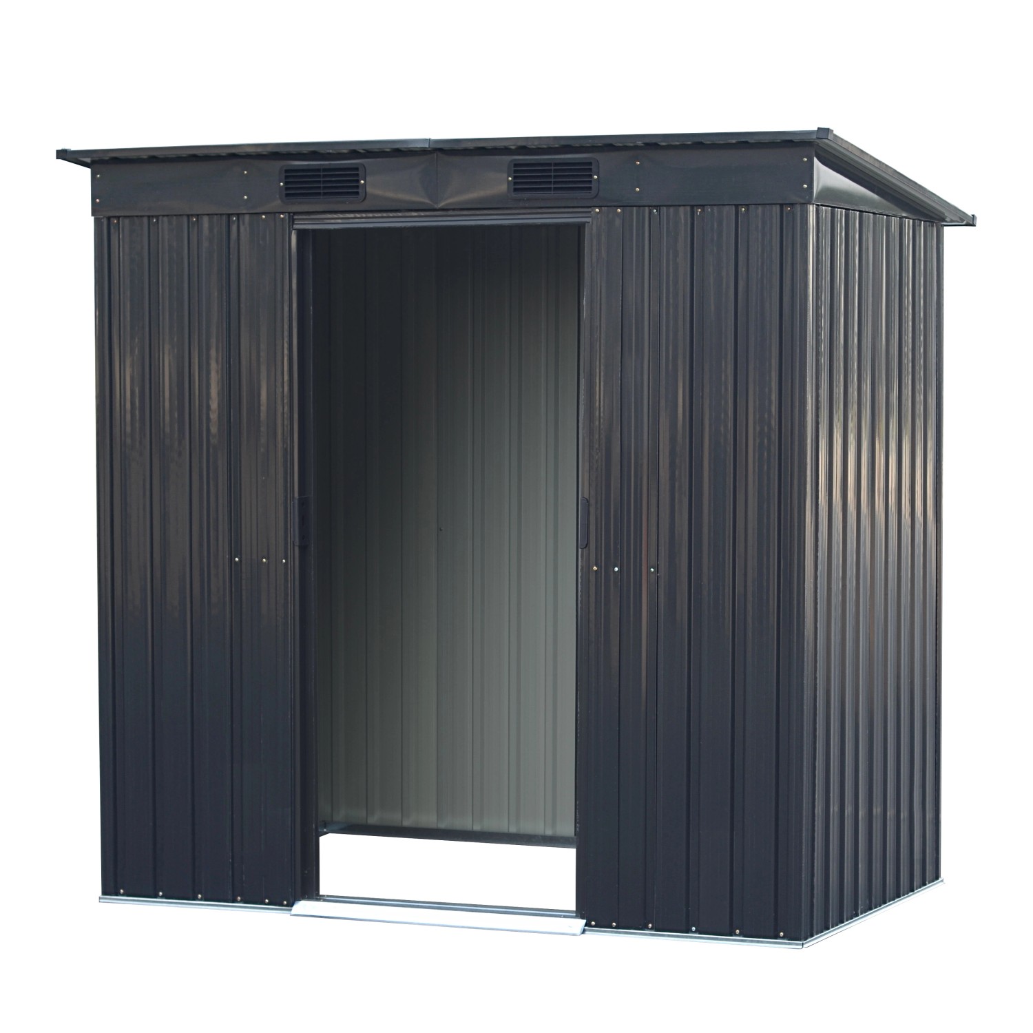 Tepro Metallgerätehaus Multi Shed Medium in Anthrazit mit Schiebetüren und Pultdach.