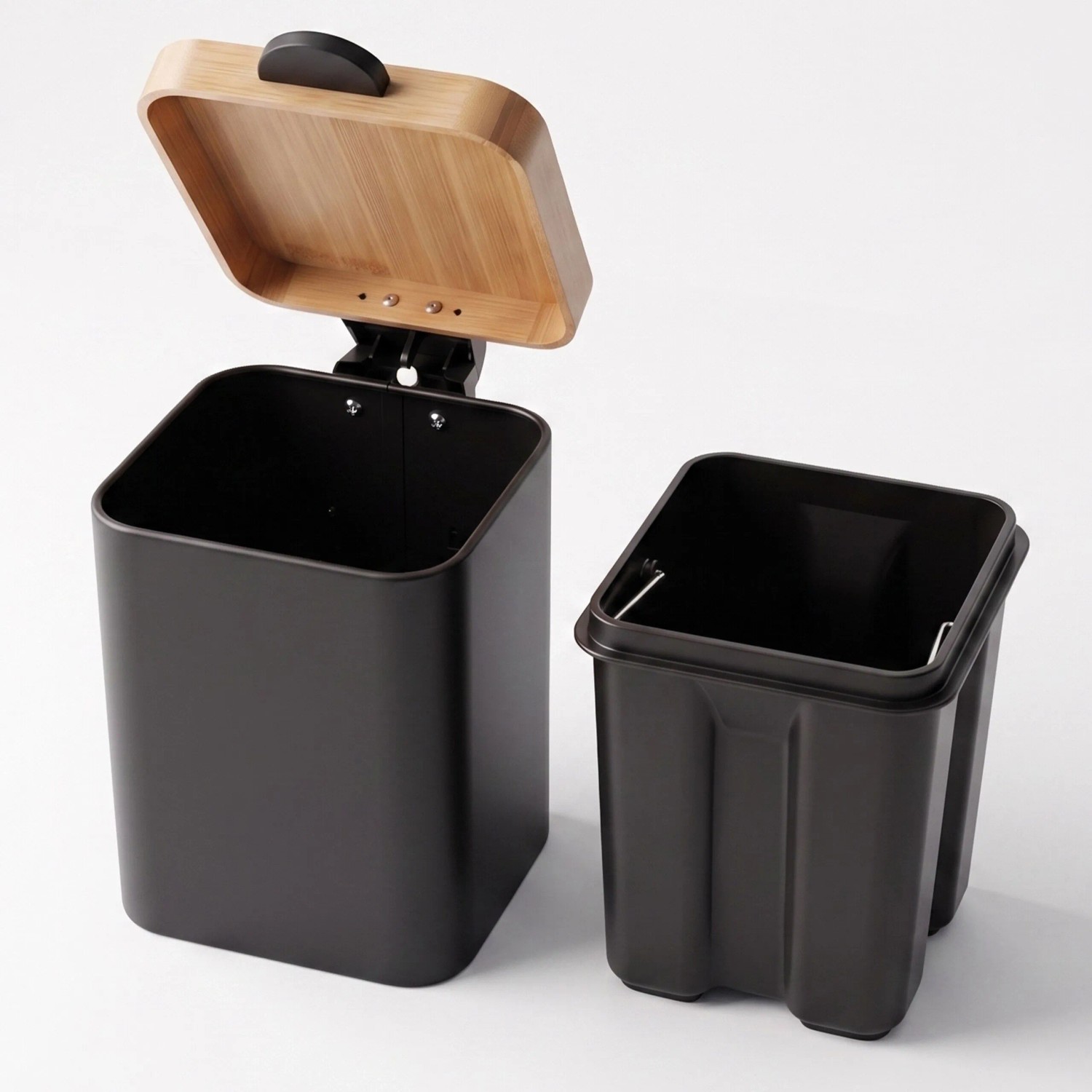 Relaxdays Kosmetikeimer Edelstahl Bambus Schwarz Wandmontage Softclose 24,5 cm x 16 cm x 22,5 cm 3 l kaufen bei OBI