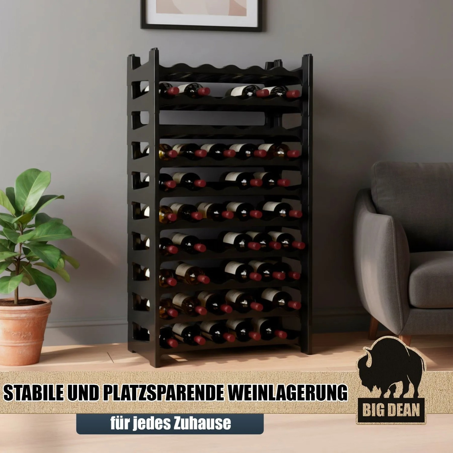 BigDean Flaschenregal Stapelbar Für 60 Flaschen Weinregal Aus Kunststoff Schwarz Getränkeregal Flaschen Regalsystem Für Glas- & PET Bis 1,5 Liter kaufen bei OBI