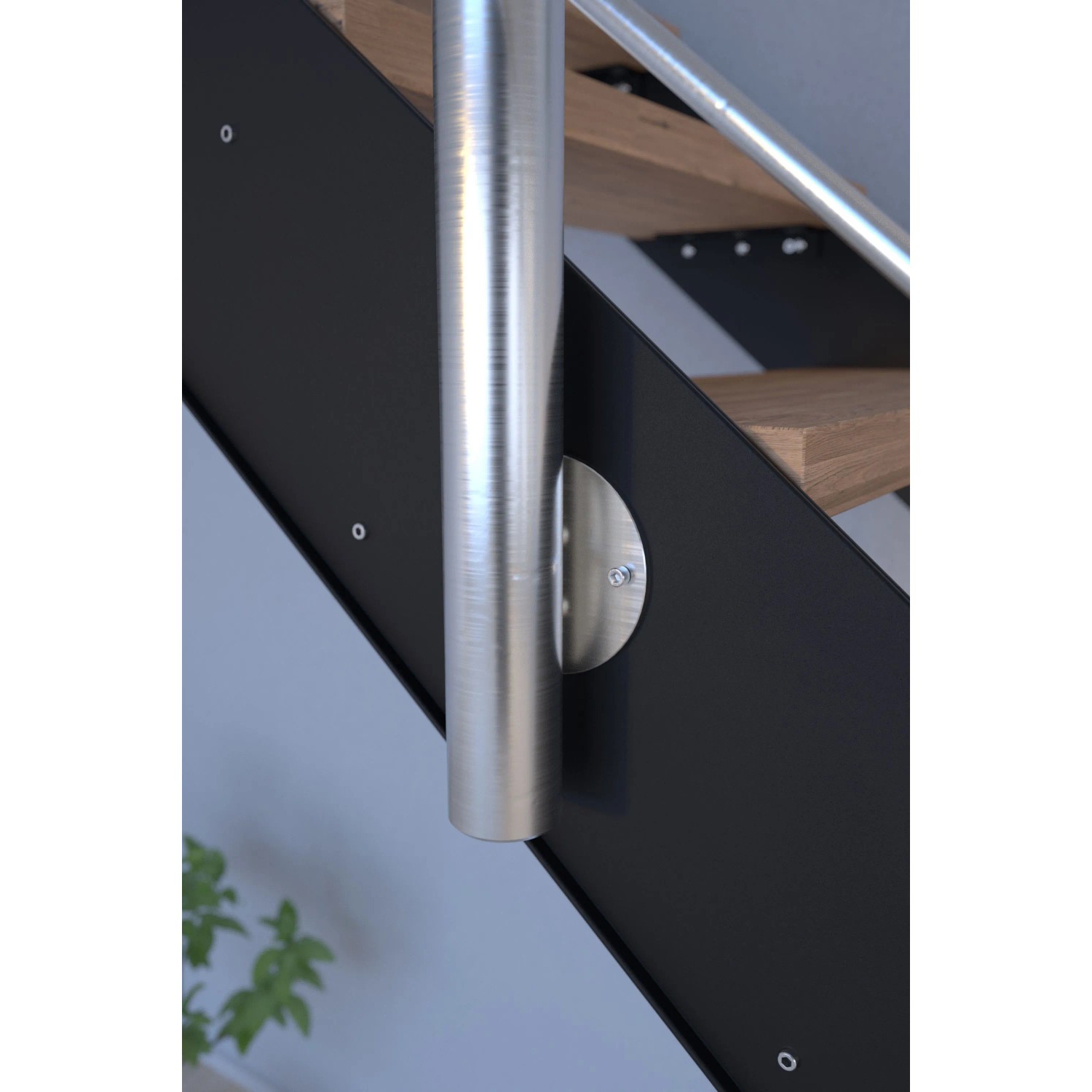 Treppe Kos 14 Stufen Eiche Rustik Natur 107 cm Design-Geländer Schwarz FSC®_6