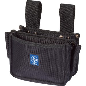 Schwarze LUX Nageltasche aus Nylon mit 2 Fächern zur Befestigung am Arbeitsgürtel.