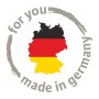 Deutschlandkarte in den Nationalfarben Schwarz, Rot, Gold mit dem Schriftzug "for you - made in germany"