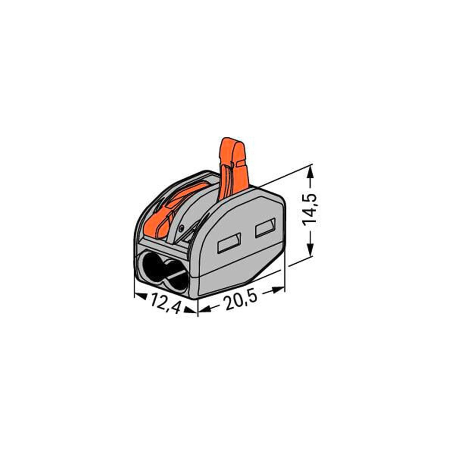 Wago Hebelklemme, 2-polig, für Leiter von 0,08-4 mm², 5er-Set. Verbindungsklemme mit orangefarbenen Hebeln.
