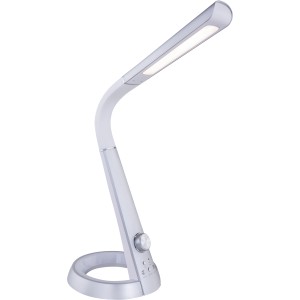 Silberne LED-Tischleuchte Mitti von Globo, dimmbar, mit USB-Charger. Ideal als Schreibtischlampe.