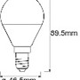 Skizze der Ledvance Smart+ Leuchte Mini RGBW E14, Abmessungen: 89,5 x 46,5 mm.