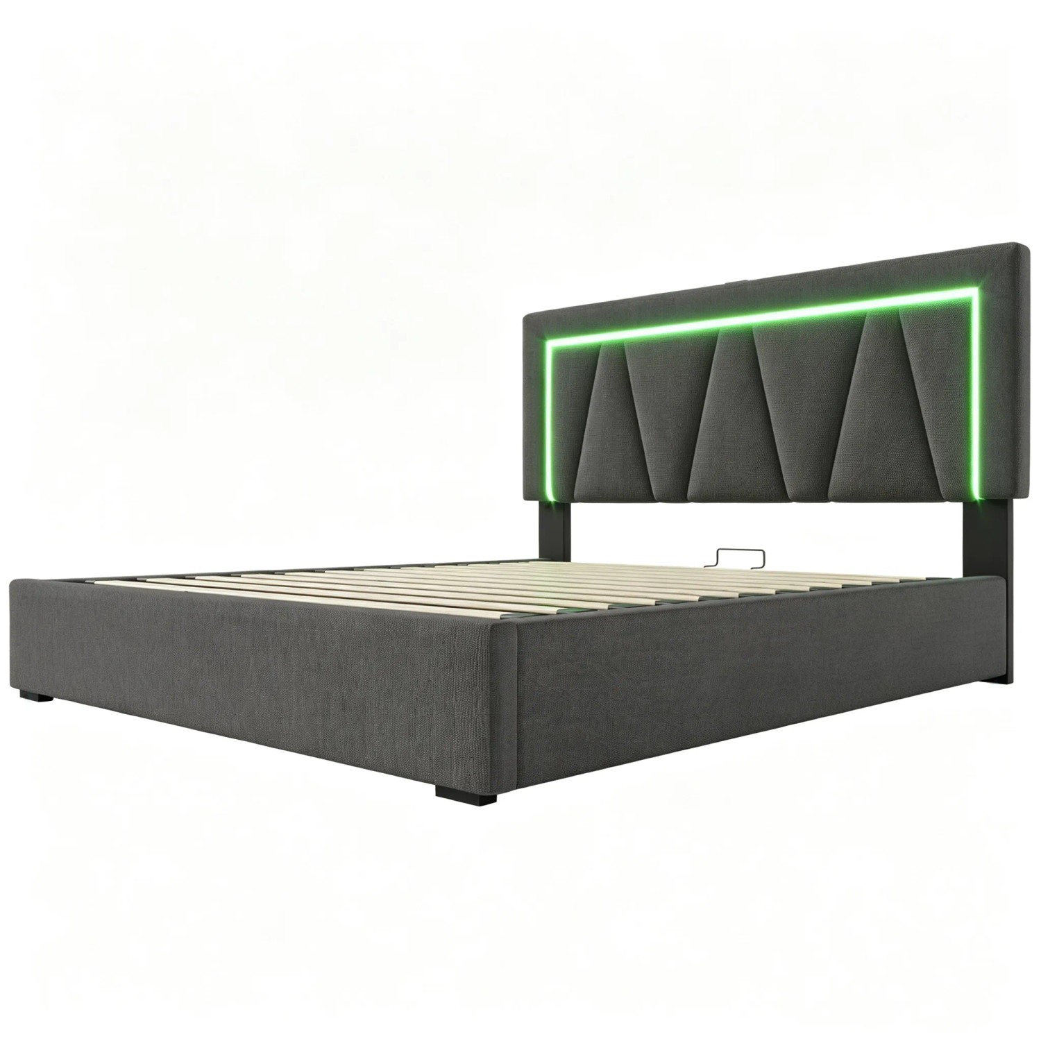 okwish Polsterbett 140x200cm mit LED USB C Stauraum Jugendzimmer Grau ohne Matratze