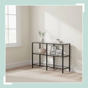 Relaxdays Konsolentisch Glas Metall Schwarz mit 3 Ablagen 73 cm x 100 cm x 30 cm 15,2 kg