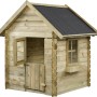 SwingKing Spielhaus Davey aus imprägniertem Holz mit Tür, Fenster und Dachpappe.