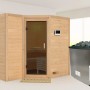Karibu Sauna Steena 2 aus Fichte mit Ofen und externer Steuerung. Massivholzsauna mit Glastür.
