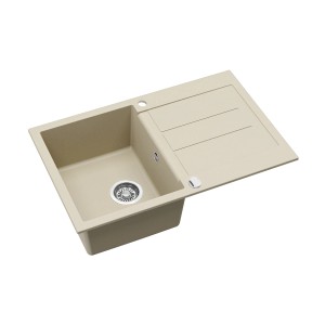 Helika Einbauspüle aus Granitverbundstoff, 78x50 cm, elfenbeinfarben. Spülbecken mit Abtropffläche.