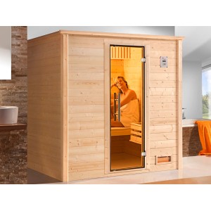 Weka Massivholzsauna Bergen 2 Sparset mit Glastür und 7,5 kW Ofen. Inklusive digitaler Steuerung.