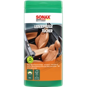 Sonax Lederpflege-Tücher, 25 Stück in grüner Box für die Autopflege.