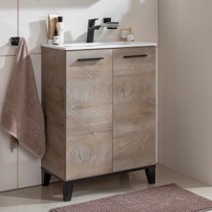 Fackelmann Waschtisch-Set TE-A mit Keramik-Waschbecken 61,2 cm Nature Oak