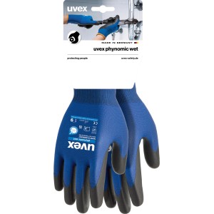 Uvex Phynomic Wet Arbeitshandschuhe Gr. 10, blaue Schutzhandschuhe für Montage und Reparatur.